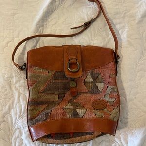 Leather and woven wool Kilim crossbody bag
